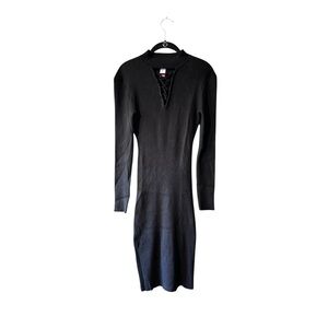 5/$25 Black Ribbed Long Sleeve Midi Dress